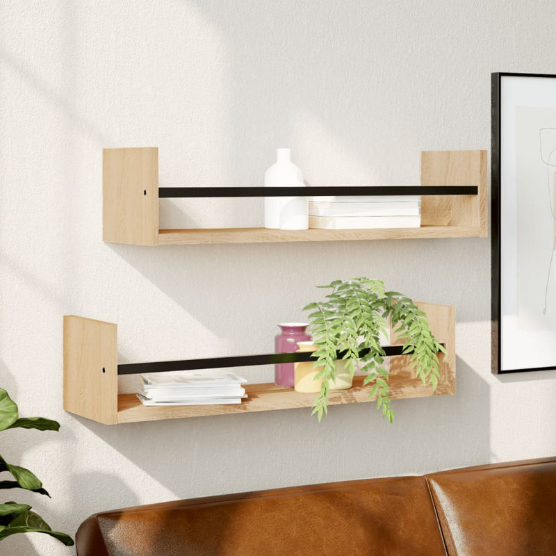 Adolina 2 Piece Floating Shelf, 14 cm H x 23.62 cm W x 16 cm D, Sonoma Oak