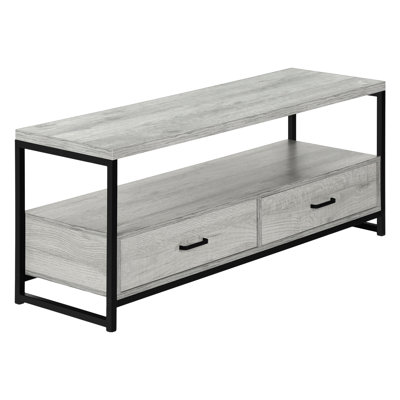 48 Inch Modern Tv Console, Grey Laminate Surface, Black Metal Frame, 2 Drawers For Bedroom & Living Room Storage Contemporary Stand Inch, Finish With Metal, Media In