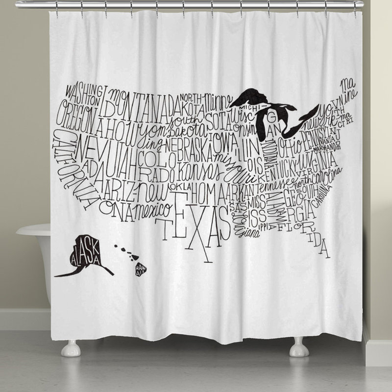 Hand Lettered US Map Black & White Shower Curtain By Laural Home
