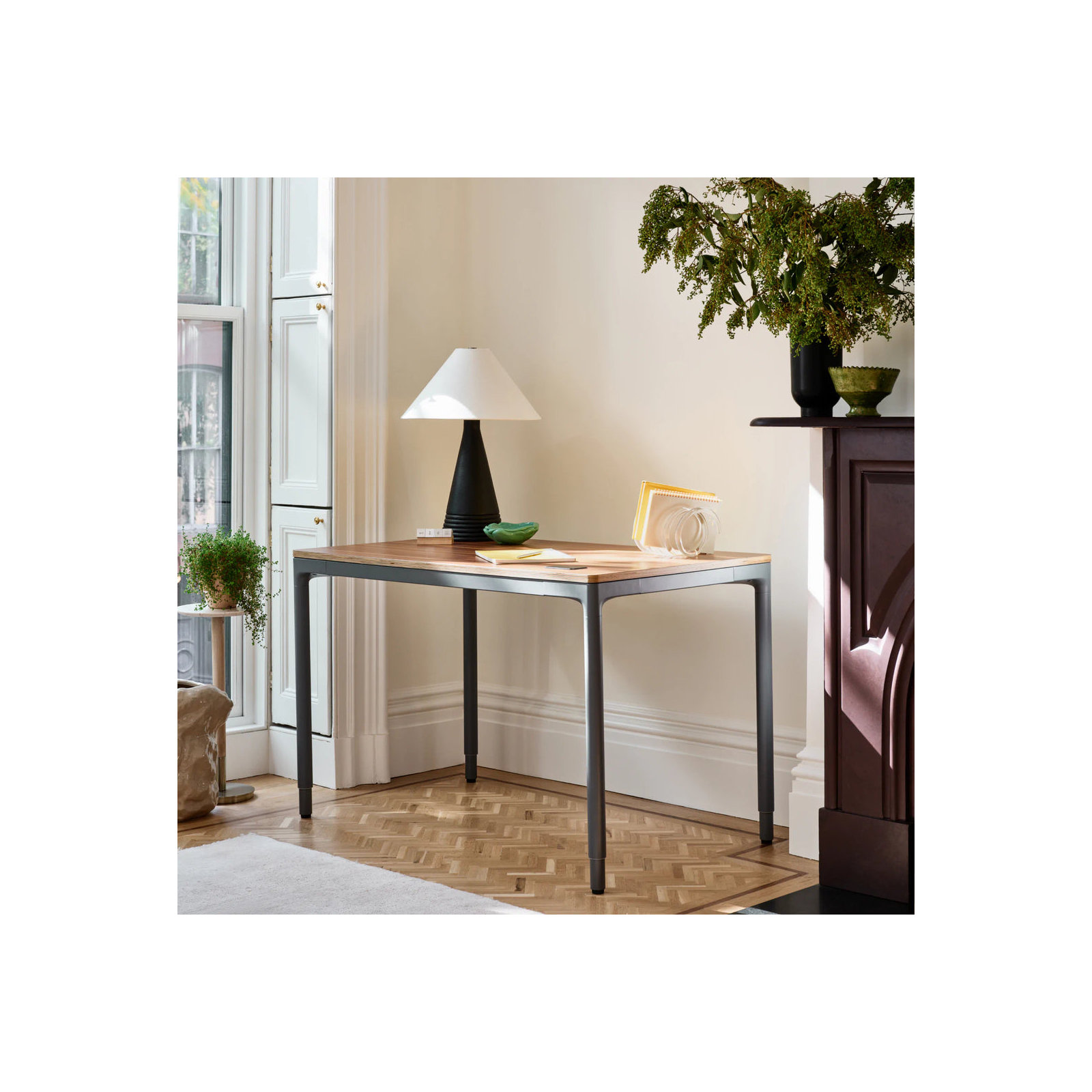 Four Leg Standing Desk, 44.6" H x 48" W x 27" D, Carbon, Walnut