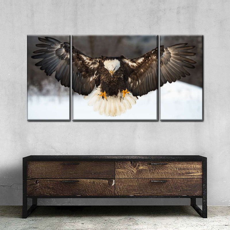 Aigle à tête blanche - 3 pièces sur toile tendue, H 24 po x l 51 po x P 1,25 po
