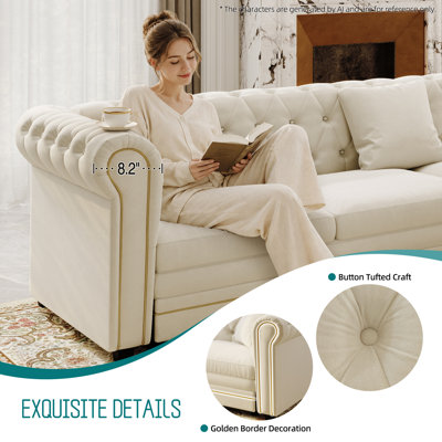 115.3" Luxury Oversized L-Shaped Velvet Sleeper Sectional, Convertible Pull-Out Sofa Bed
