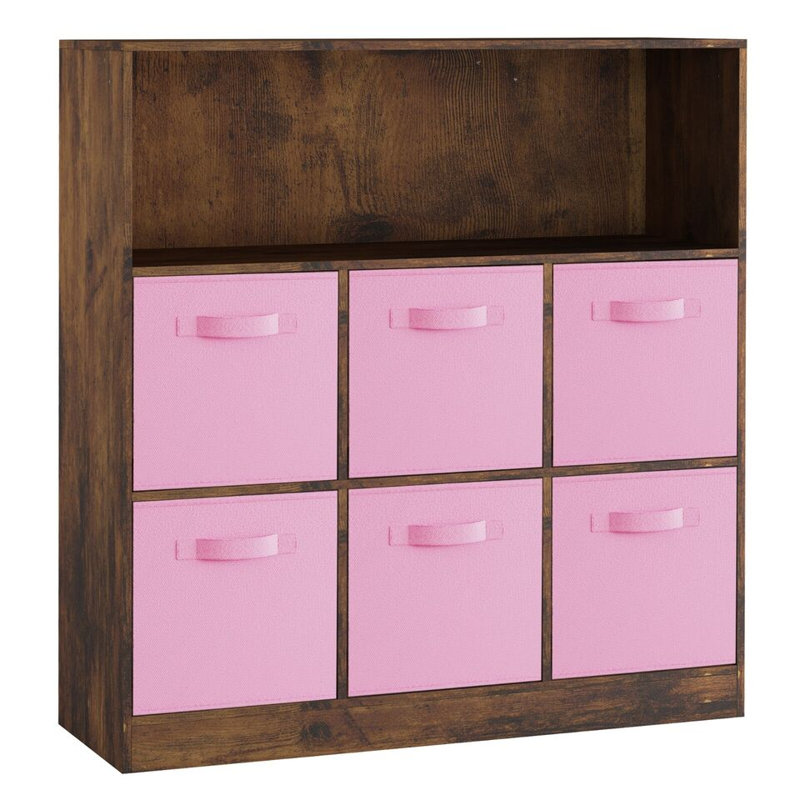 Alyssia 94cm H x 88cm W Standard Bookcase, Rustic Brown/Light Pink
