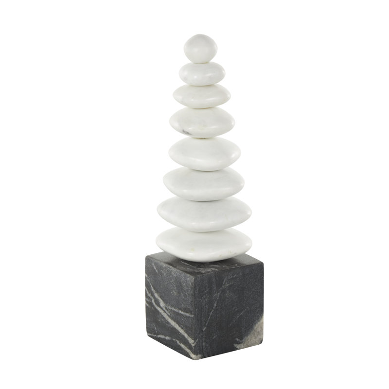 Cole And Grey Marble Stacked Stone Abstract Sculpture With Black Block Base