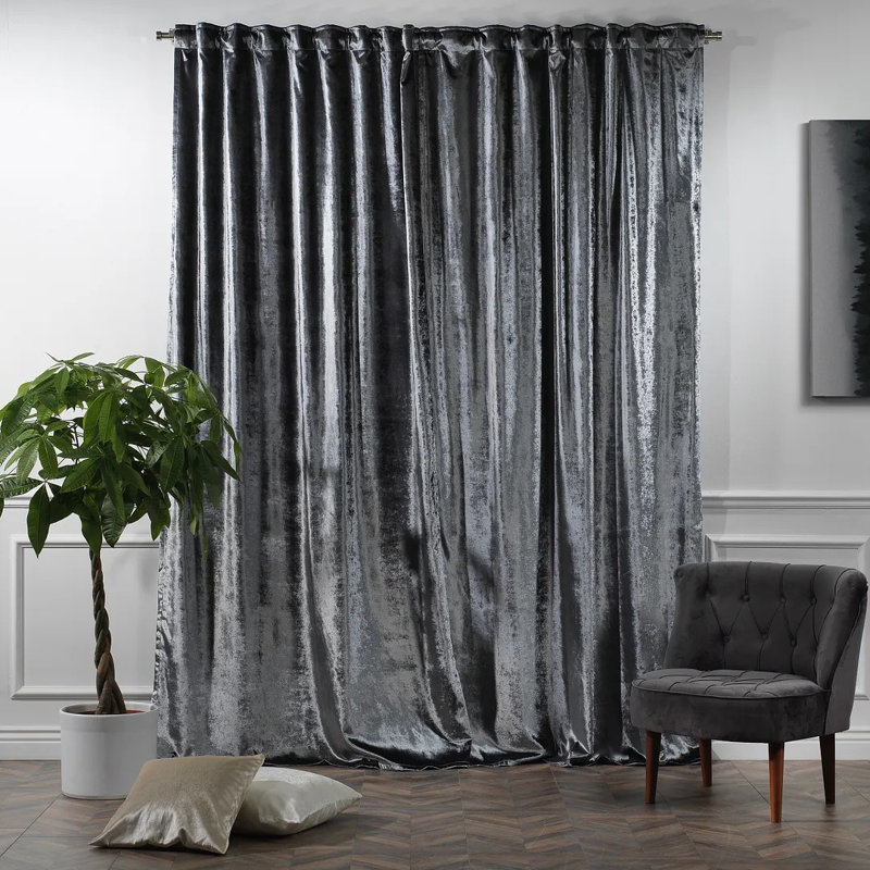 Rideau simple extra long et extra large en velours brillant de luxe, Gris, L 100 po x L 108 po