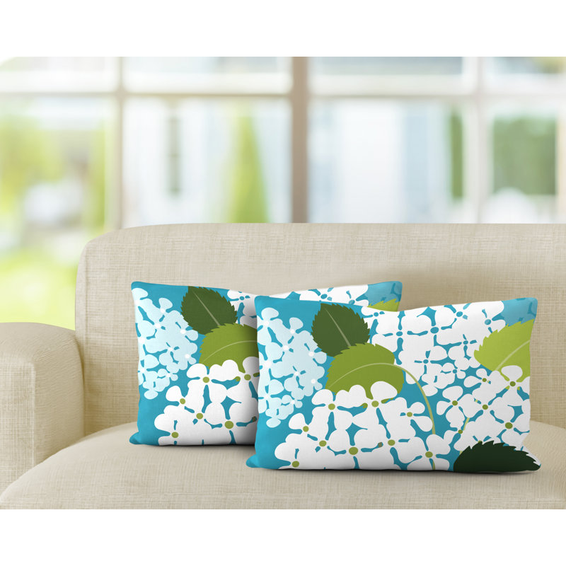 Floral Outdoor Reversible Throw Pillow, Turquoise