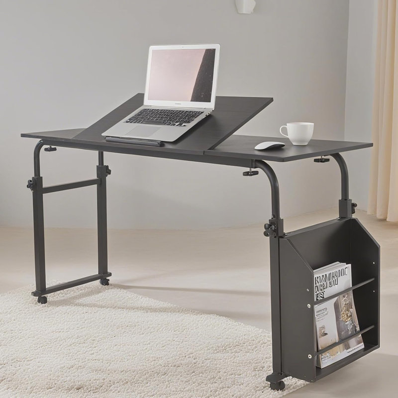 Adjustable Metal Base Computer Desk, Black, 60cm H x 119.9cm W x 40cm D