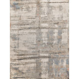 Laureno Silk Geometric Area Rug in Silver Blue