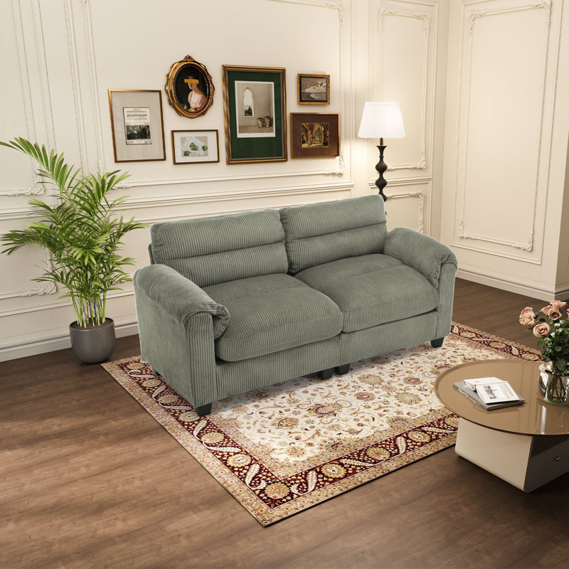 Natchez 61.8'' Corduroy Upholstered Modular Loveseat Sofa With Adjustable Pillowtop Arm, Green