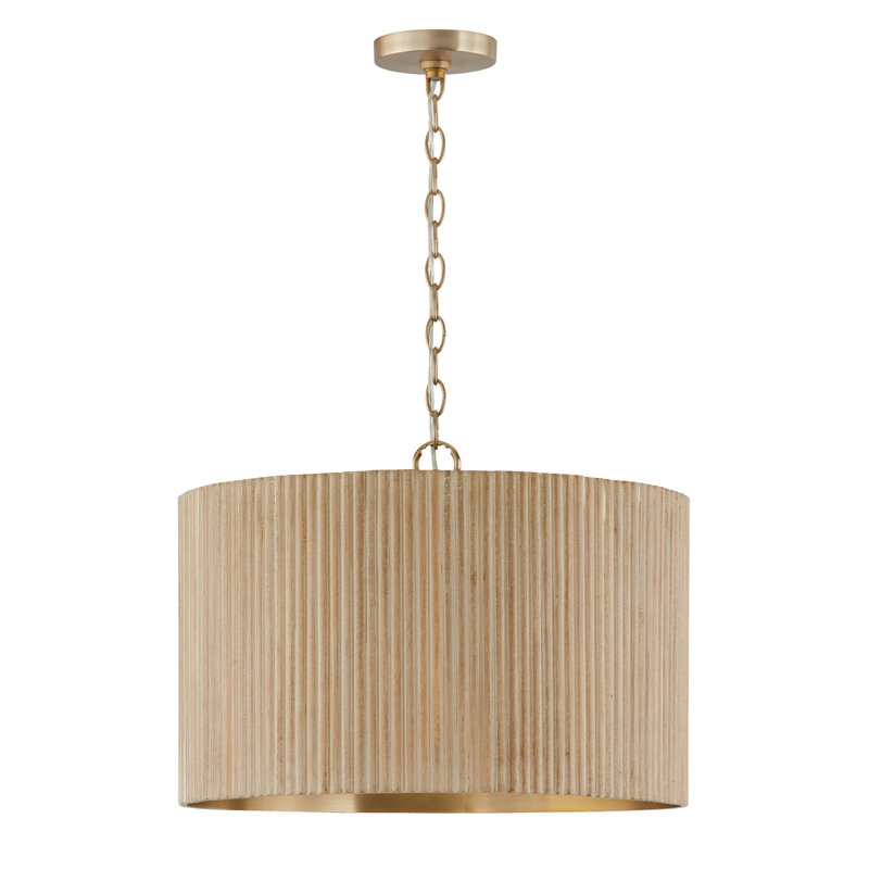 Donovan 3 - Light Gold Drum Pendant, White
