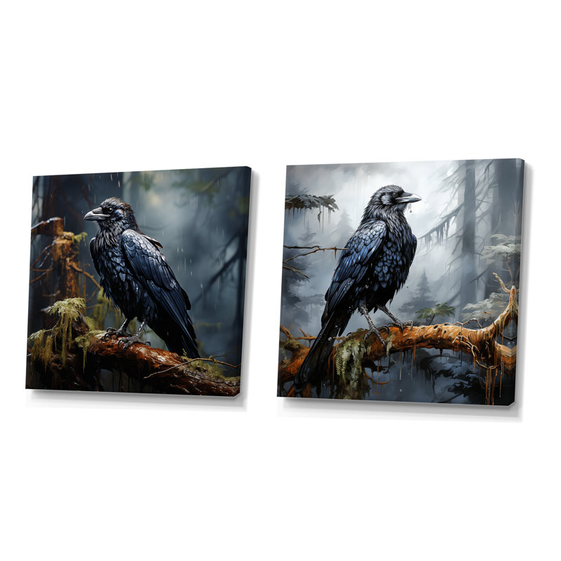 «Black Raven Forest Guardian I», ensemble de 2 reproductions d'art mural Raven, Toile tendue, H 16 po x l 33 po x P 1 po