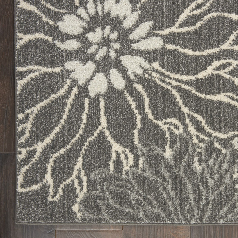 Tapis floral ivoire / gris / turquoise Gehl, Tapis de couloir 2 pi x 8 pi