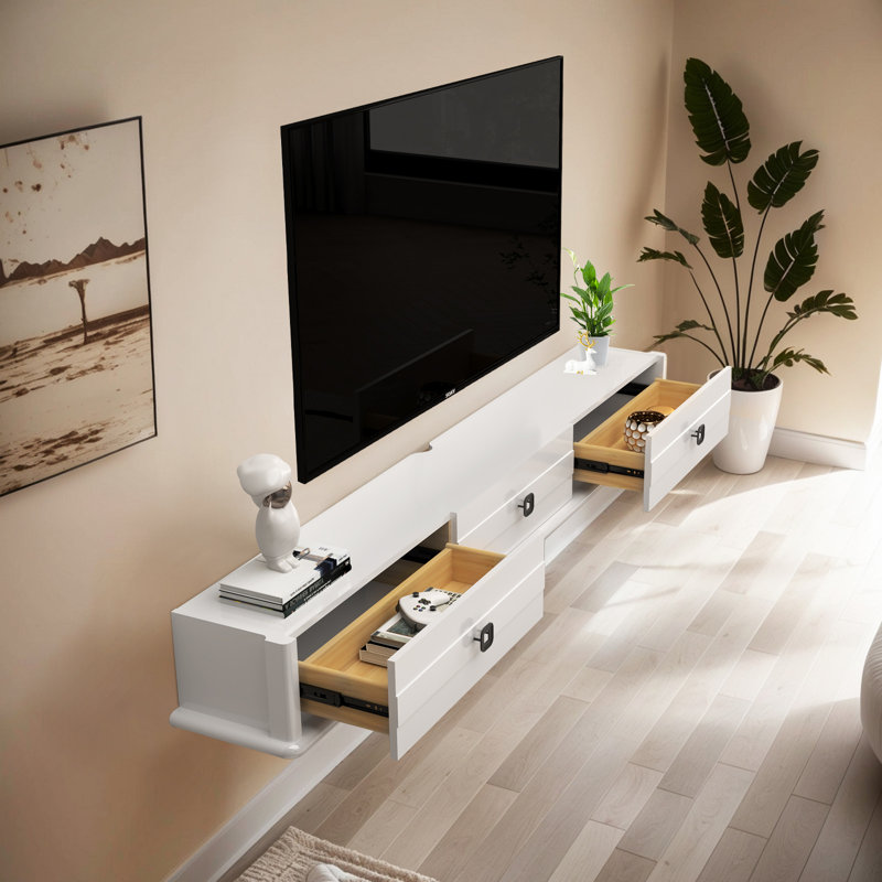 High Gross Floating Tv Stand,74? Solid Wood Wall Mounted Tv Console