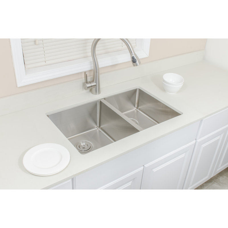 30'' Matte Stainless Steel Undermount Double Bowl Kitchen Sink