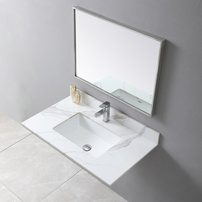 Montary 37Inch Bathroom Vanity Top Stone Carrara Gold New Style Tops With Rectangle Undermount Ceramic Sink And Single Faucet Hole