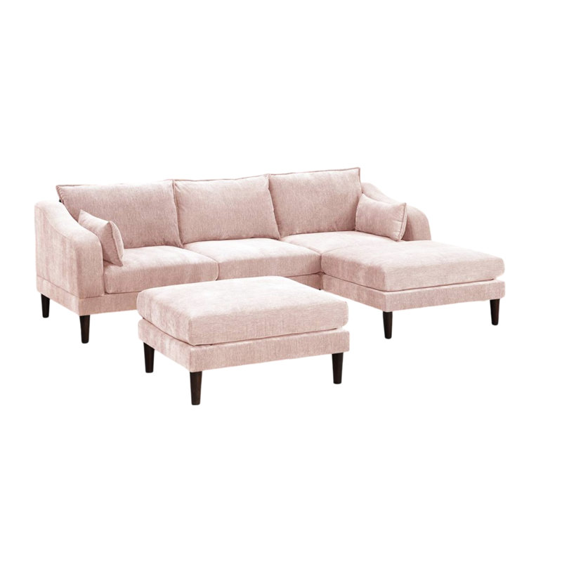 5Pcs Sectional Couch In Pink With One Arm Chairs, Armless Chair, And Ottomans For Comfort Modular Living Room 2, Pink Suede