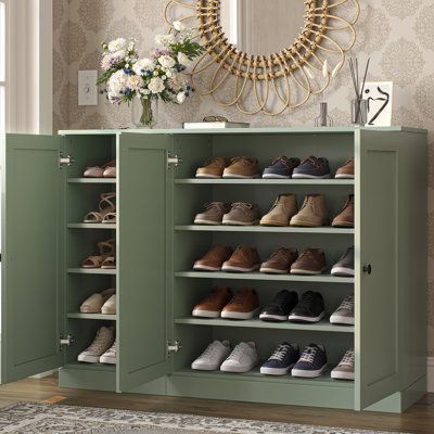 Armoire à chaussures 100% en bois massif avec portes Shaker, tablettes réglables, rangement modulaire pour vestibule, l 48,5 po x H 35,75 po