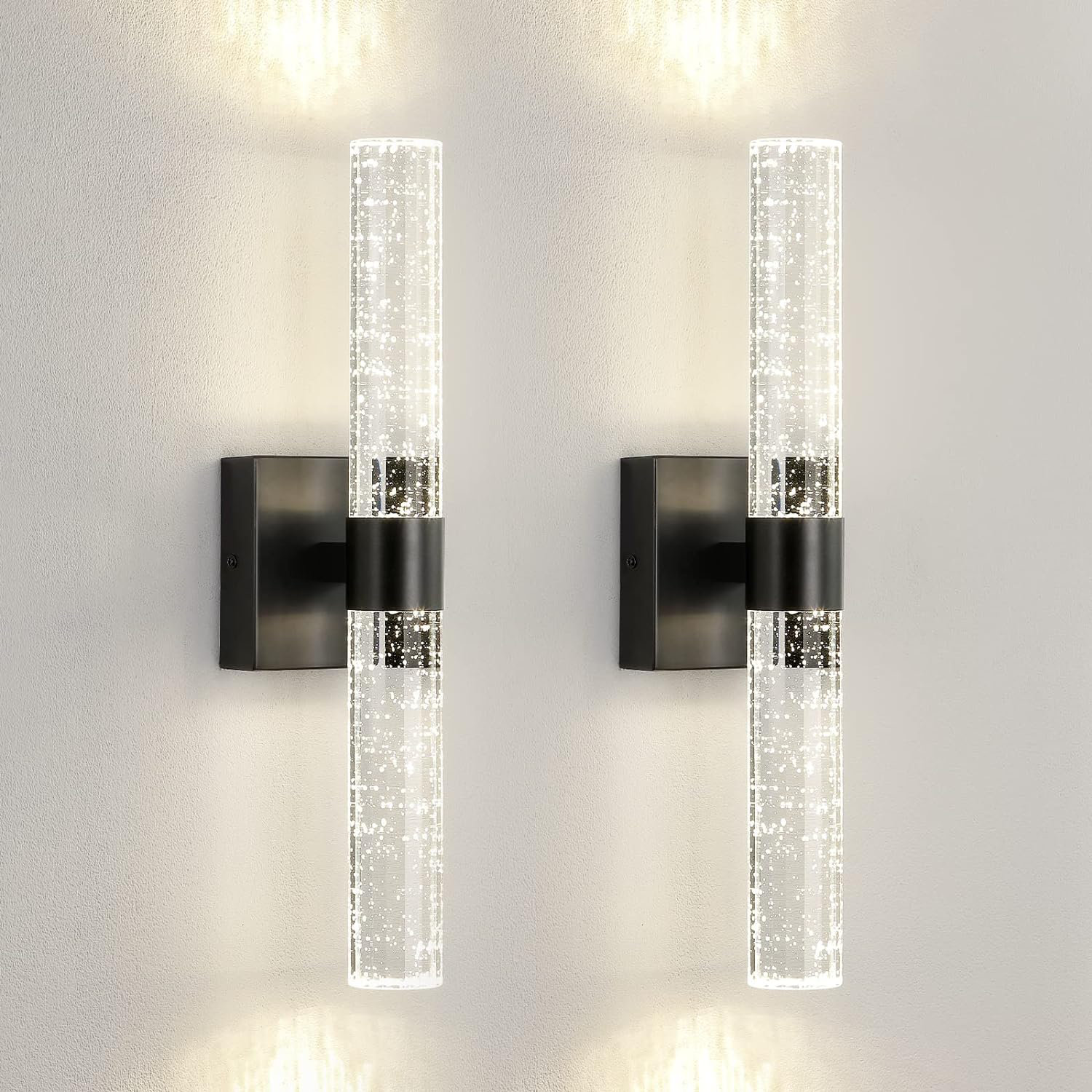 Orren Ellis 18 Inch Wall Sconces Set Of 2, 4000K Dimmable Crystal ...