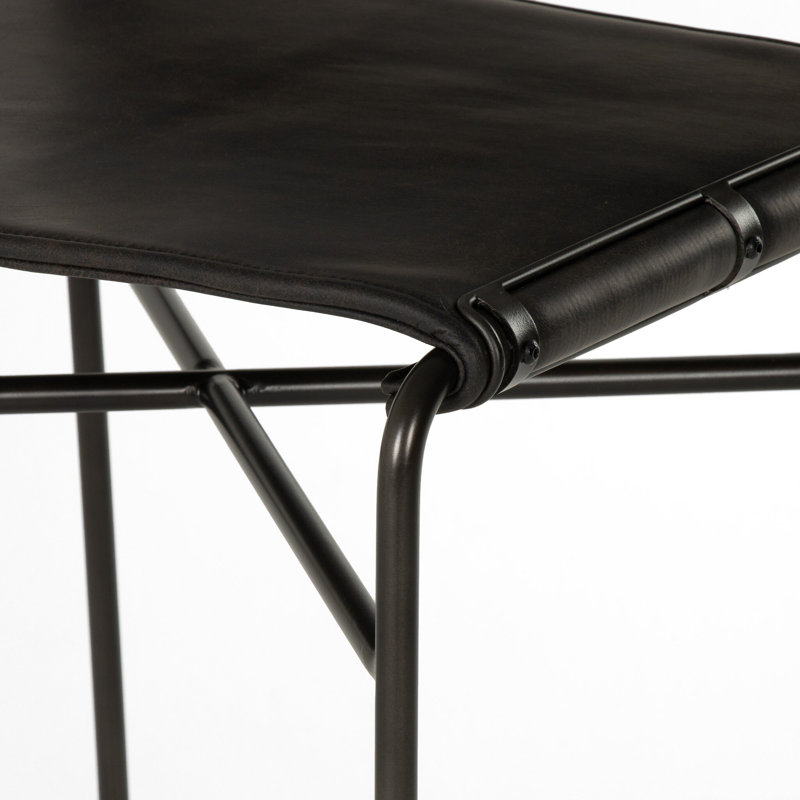 Wharton Bar Stool with Metal Frame, Black, Vegan Leather-Black, Counter Stool (26” Seat Height)