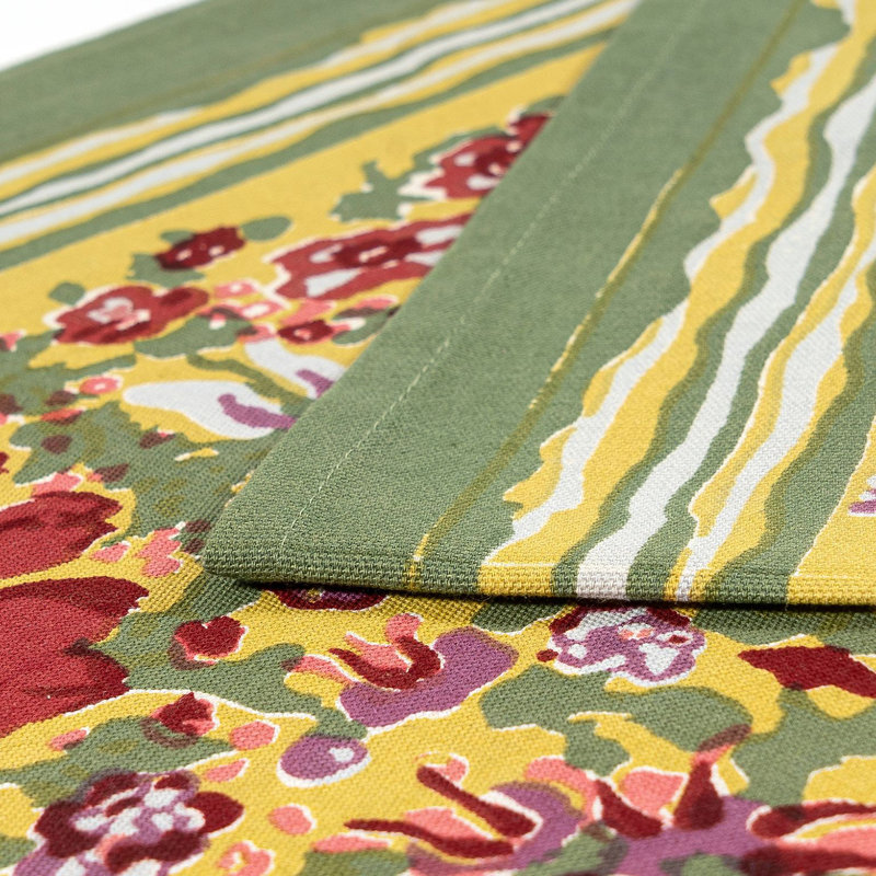 Handcrafted Water Resistant Floral Table Runner, 90" L x 16" W, Red/Green