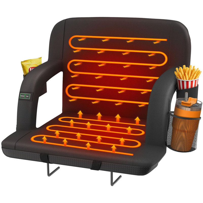 Heated Stadium Seat For Bleachers With Back Support, Dual-Zone Heated Bleacher Seat With 3 Heat Levels, 6 Reclining Positions, Padded Stadium Chair With Armrests, Hooks And Backpack Straps
