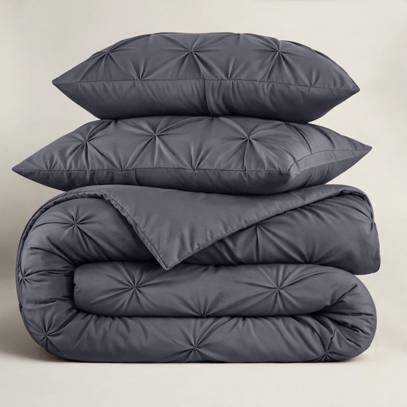 Luxurious Microfiber Pintuck Duvet Cover Set – Soft, Breathable & Wrinkle-Resistant Bedding for All-Season Comfort, Grey