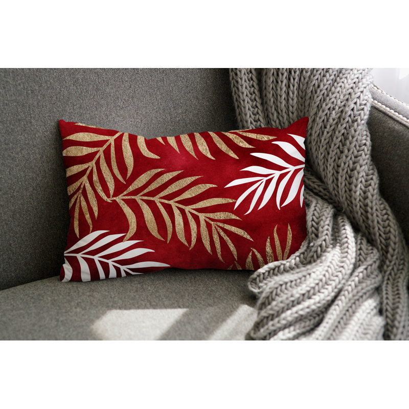 Coussin lombaire intérieur / extérieur Bobo Fern, Rouge / or / blanc