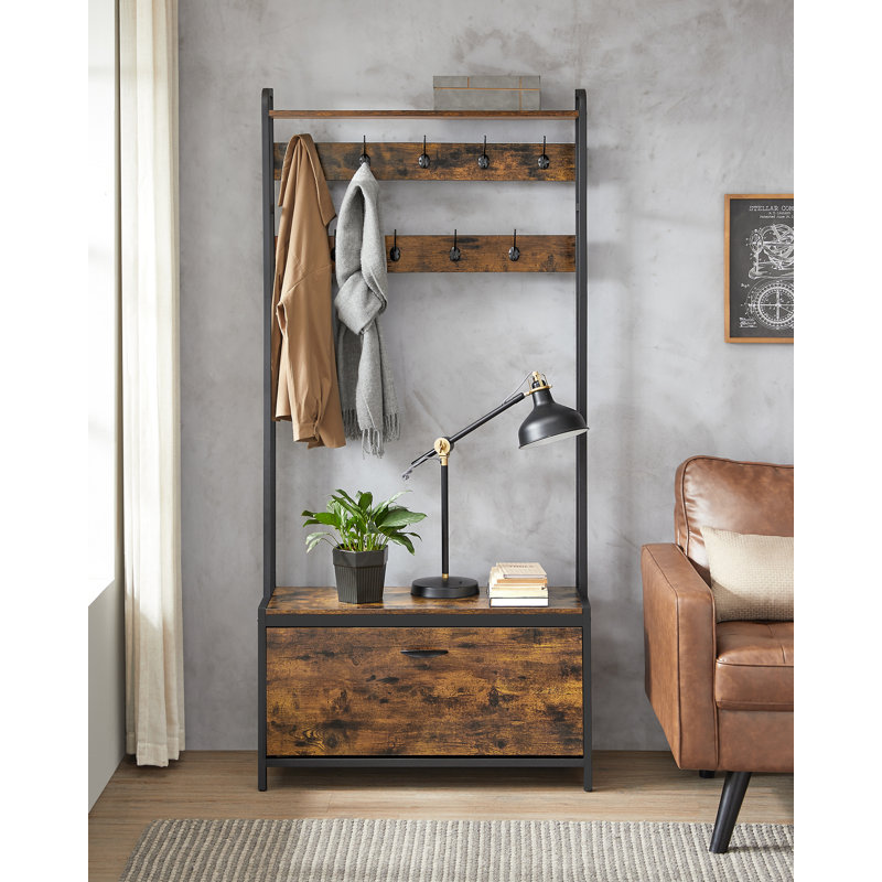 Aliehs Hall Tree 85cm Wide with Bench and Shoe Storage, Brown