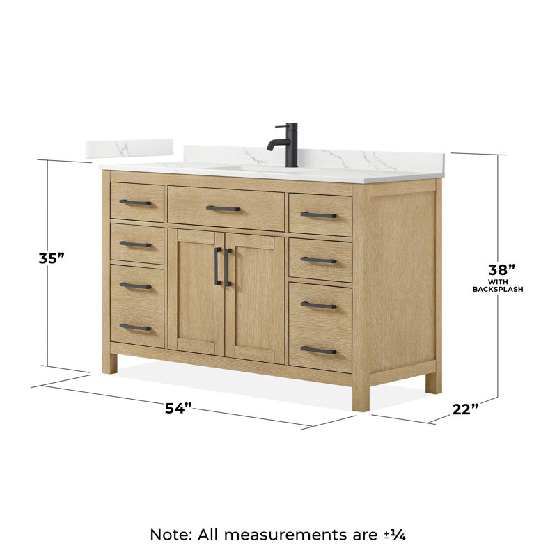 Beckett 54" Freestanding Single Bathroom Vanity with Quartz Top, Whitewashed Oak, Matte Black, Giotto Quartz