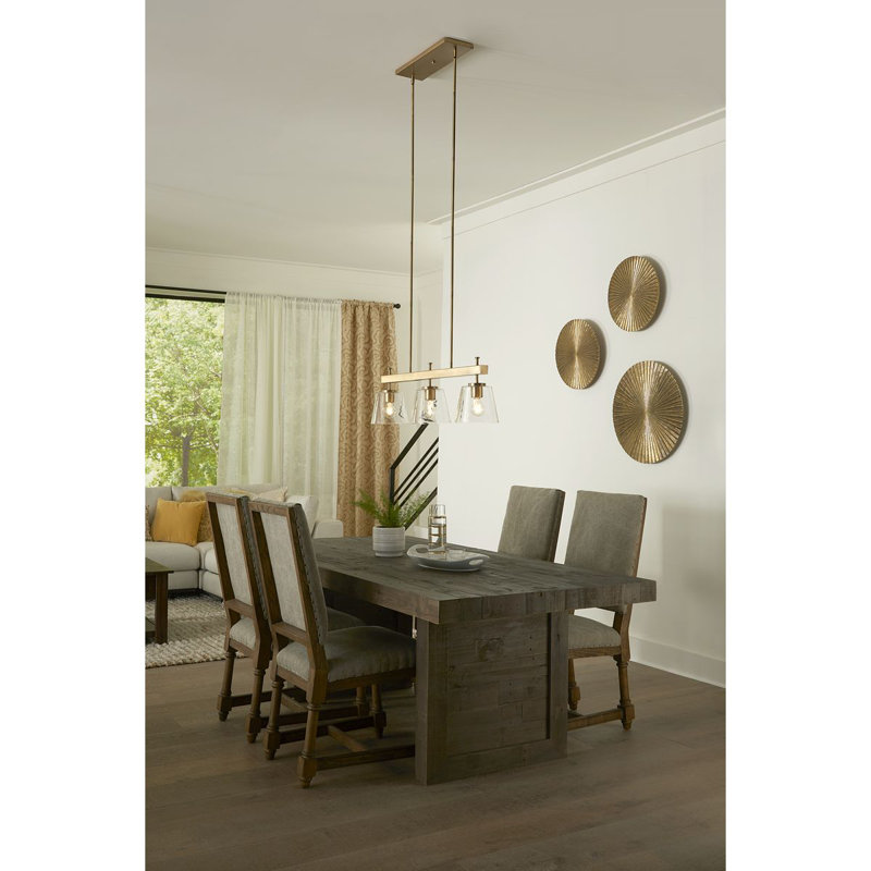 Lustre linéaire à trois lumières pour îlot de style traditionnel, Laiton rétro