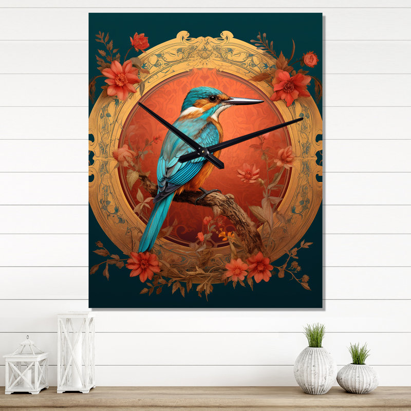 Illustration rétro du martin-pêcheur bleu - animaux, horloge murale moderne, Moyen
