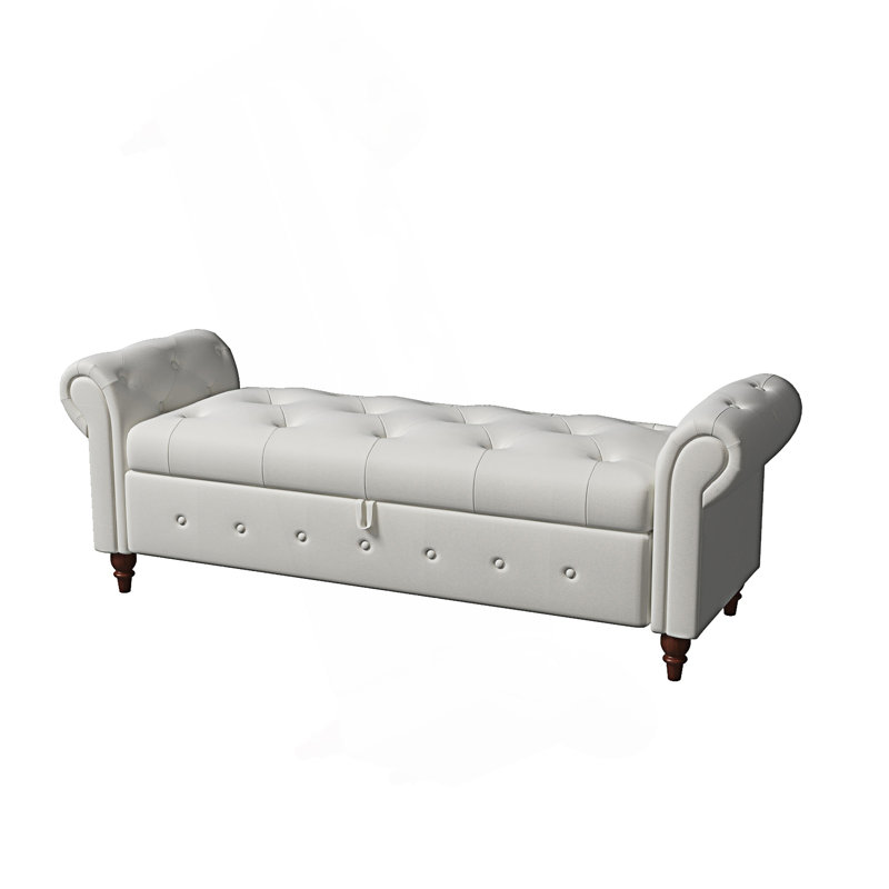 Bed Bench, Storage Bench, Upholstered Storage Bench, Beige