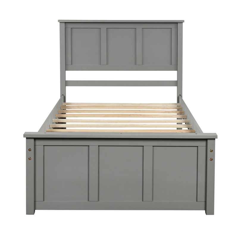 Platform Bed With Twin Size Trundle, Twin Size Frame, Gray