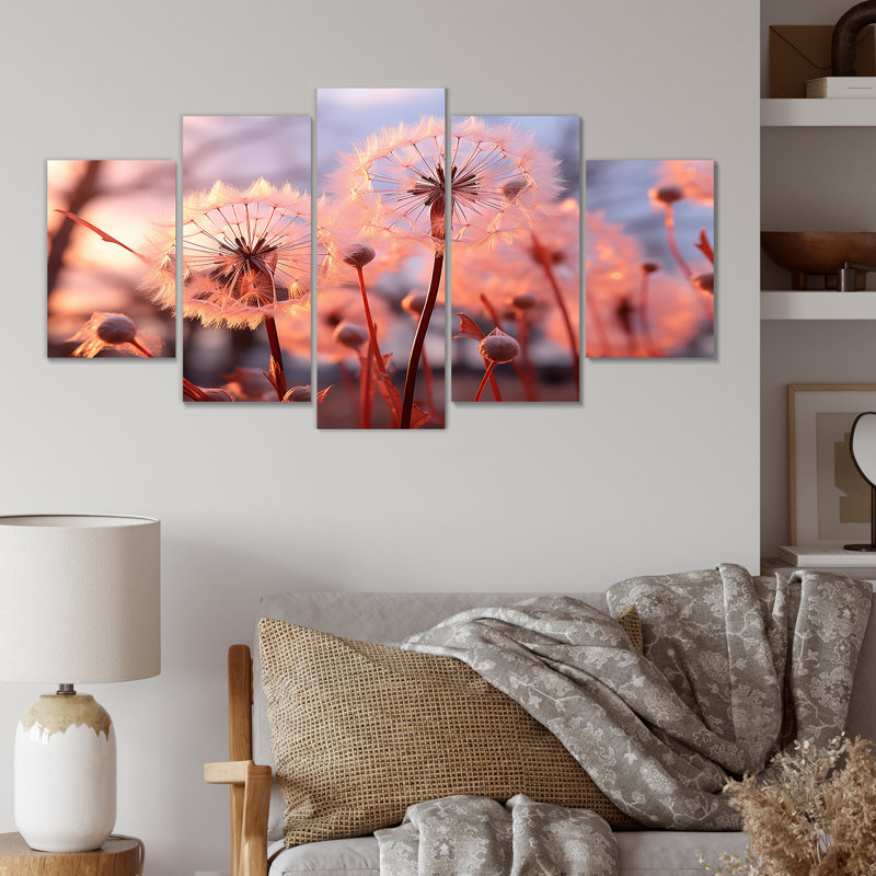 «Delicate Calm Dandelion Serenity II - Flowers Multipanel», ensemble de décorations murales