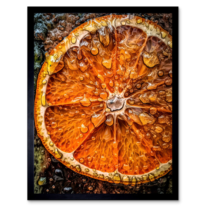 Mizintceva Orange Slice With Juice Droplets Macro Painting - Single Picture Frame Print