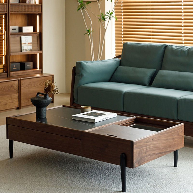 Table basse à quatre pieds avec rangement, H 14,4 po x L 47,2 po x l 29,5 po