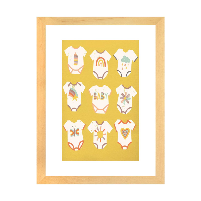 «Welcome Baby» par Caroline Alfreds - impression d'art graphique, Toile avec cadre en bois beige, Blanc