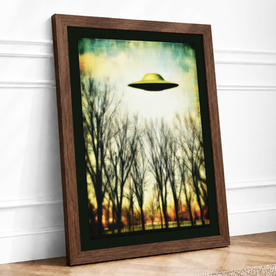 UFO Over Forest Modern 1 Piece Single Picture Frame Wall Art