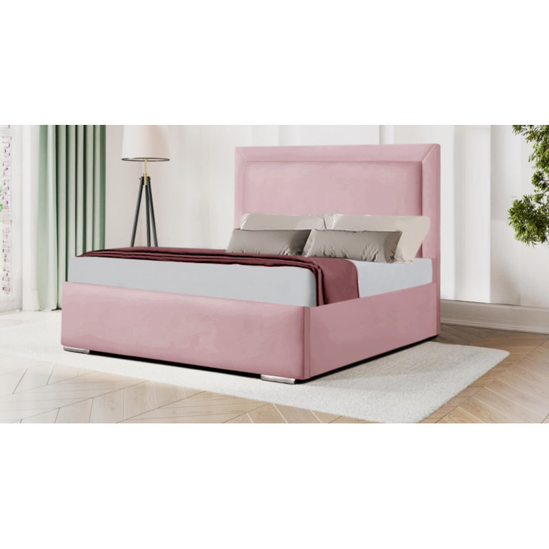 Ademide Upholstered Velvet Bed Frame, Super King (6'), Pink