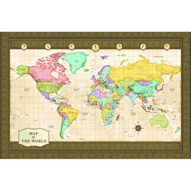 Grande carte du monde - reproduction sur toile tendue, H 24 po x l 36 po