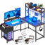 L-Shaped MDF Steel Computer Desk with Built-In Electrical Outlet-1009136428