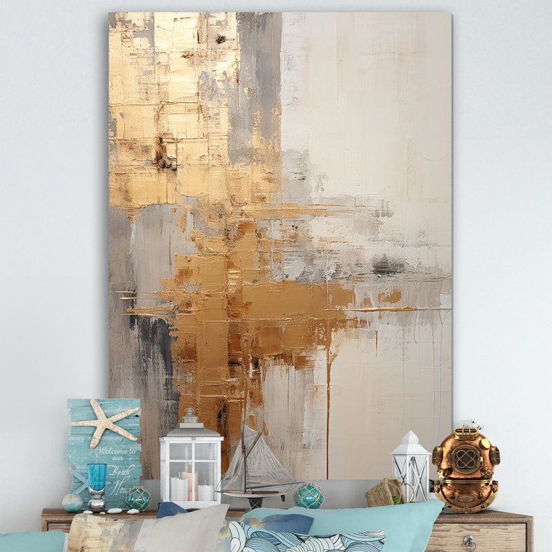 Impression sur toile Gold and Beige Soft Fusion I - Coastal Pier, H 44 po x l 34 po, Toile tendue