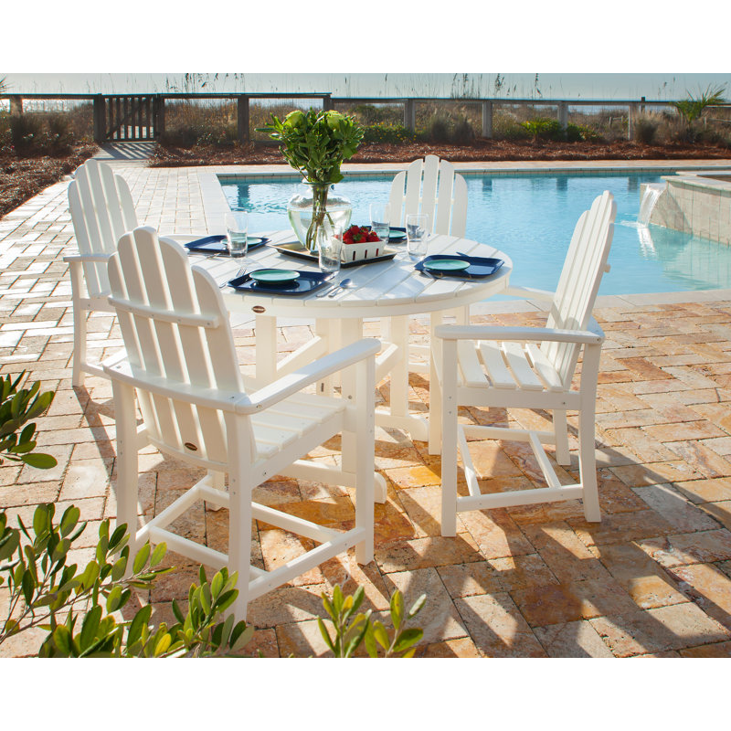 POLYWOOD Classic Adirondack 5-Piece Round Farmhouse Dining Set, Lime/White