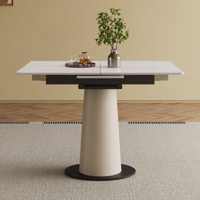 Table pliante rétractable à dalle de roche - Base carrée en acier inoxydable recouverte de cuir (deuxième option)