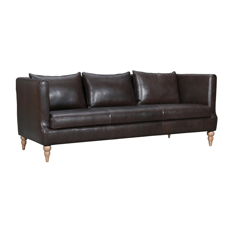Canapé à accoudoirs en cuir véritable 85 po Sharayah, Cuir véritable brun