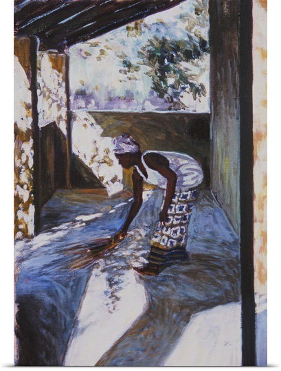 «Girl Sweeping I, 2002» par Tilly Willis, reproduction d'art, H 24 po x l 16 po x P 1,5 po, Toile