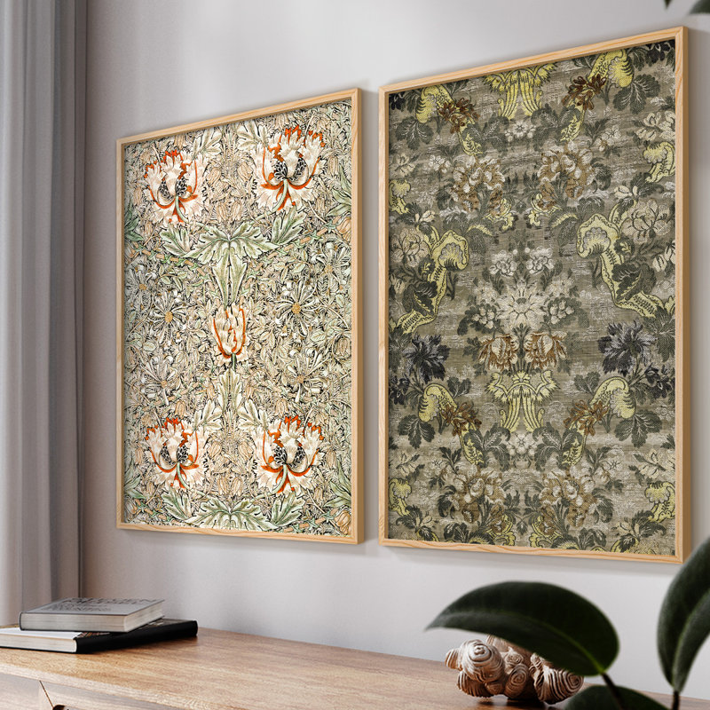 Vintage Floral Lxxvi - Ensemble de 2 reproductions de cadres d'angle fermés, Naturel, H 14 po x l 22 po