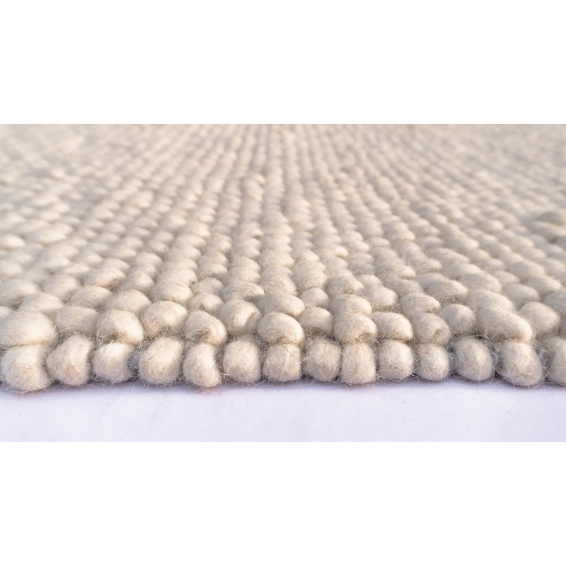 Tapis en laine / nylon noué à la main de couleur unie Jossi, Rectangulaire 9 pi x 13 pi, Ivoire ivoire