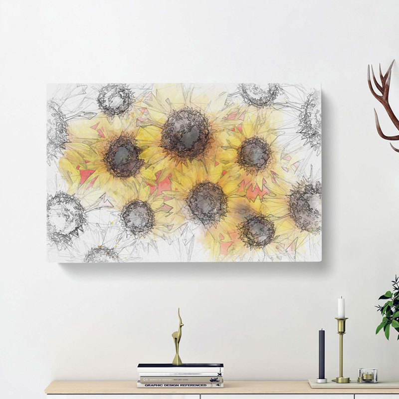 Wall of Yellow Sunflowers in Abstract - Wrapped Canvas, 40cm H x 60cm W x 3cm D
