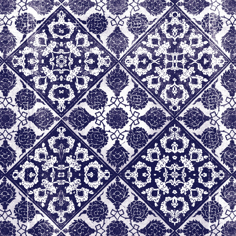 Indigo Tile Quad - Wrapped Canvas Print, 76cm H x 76cm W